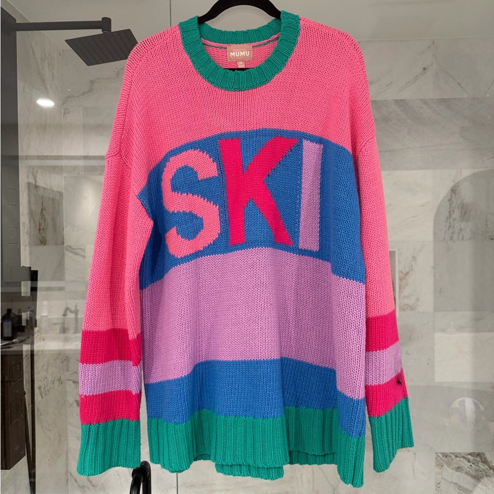Show Me Your MuMu Pink and Green SKI Knit Sweater